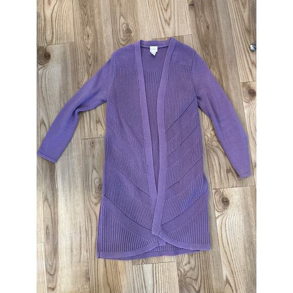 Chicos Open Front Long Cardigan Womens Chico size 0 (small 4-6) Purple - Picture 2 of 6